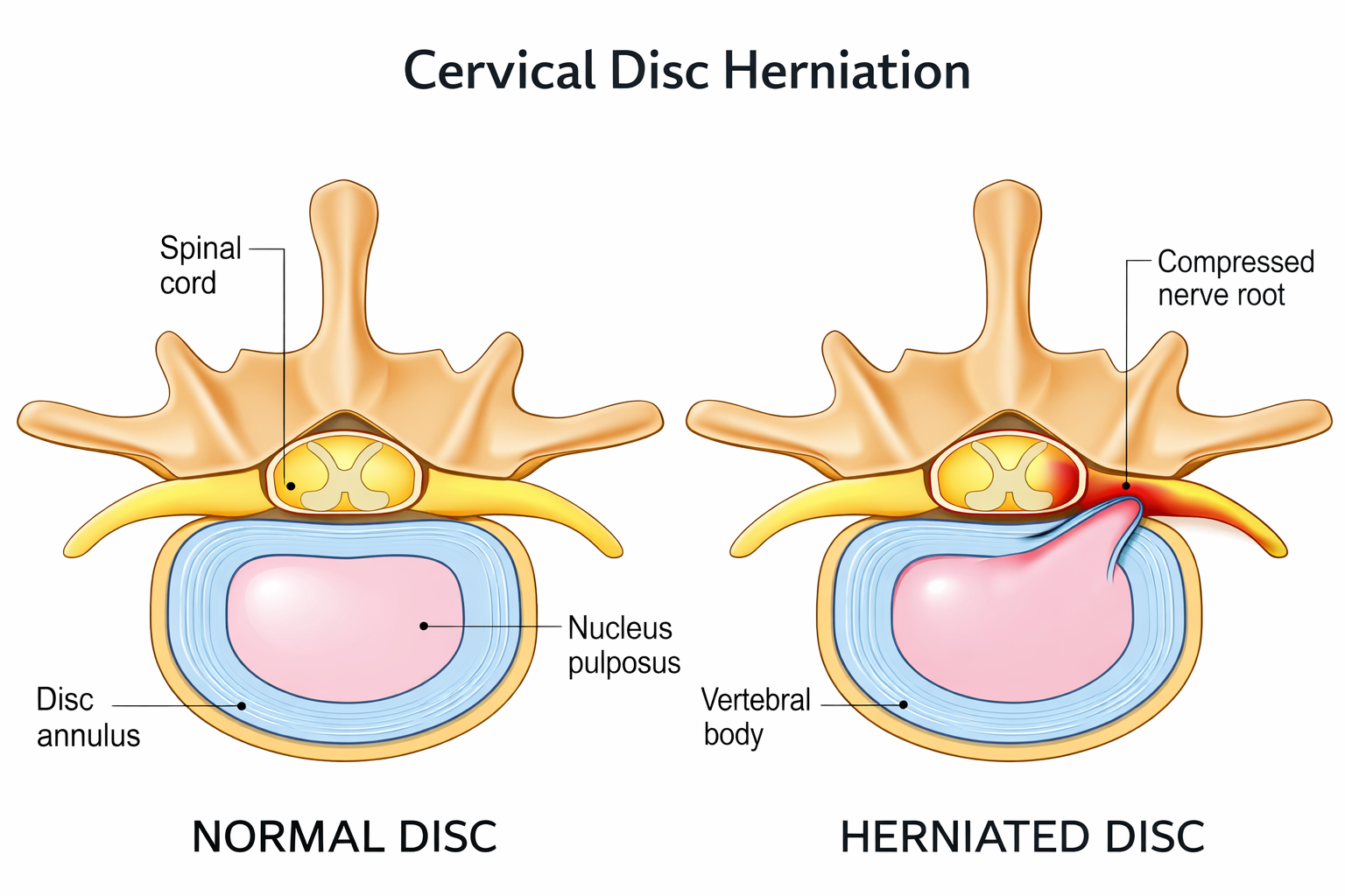 Cervical disc herniation compressing spinal nerve diagram